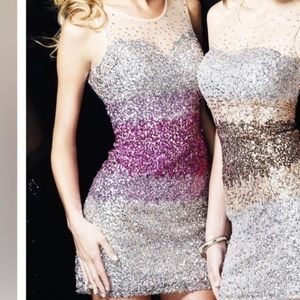 Sherri hill  Sequin ombré silver pink beaded dress